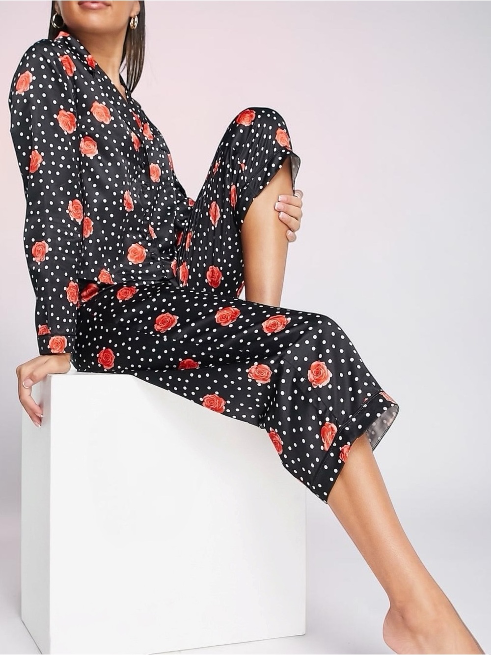 Miss Selfridge Satin Rose Print Pajama Set - Size 8
